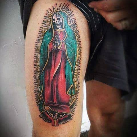 Thigh Skeleton Guadalupe Mens Tattoo Ideas