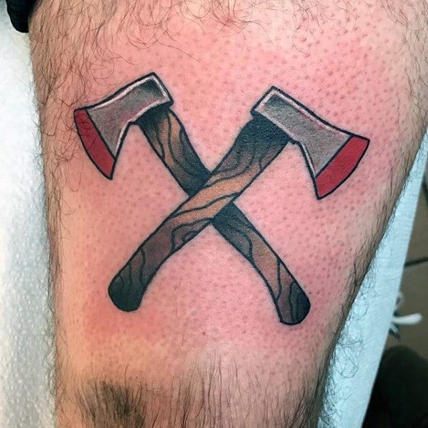 Thigh Small Traditional Axe Guys Tattoo Designs