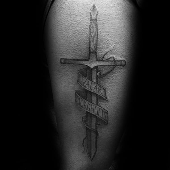 Thigh Sword Banner Game Of Thrones Male Tattoo Designs