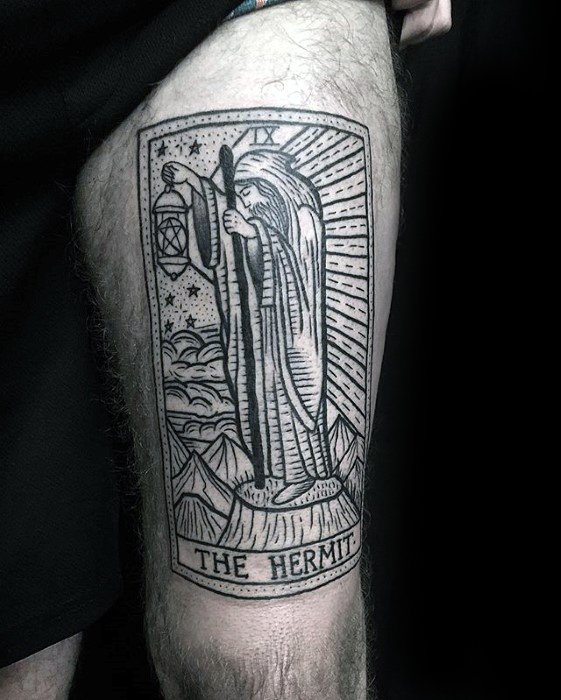 Thigh The Hermit Card Cool Male Tarot Tattoo Designs