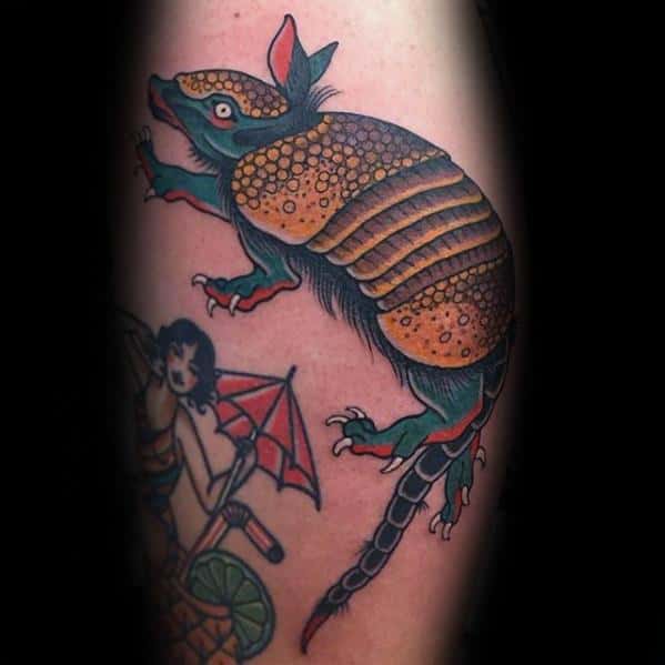 Thigh Traditional Armadillo Guys Tattoo Ideas