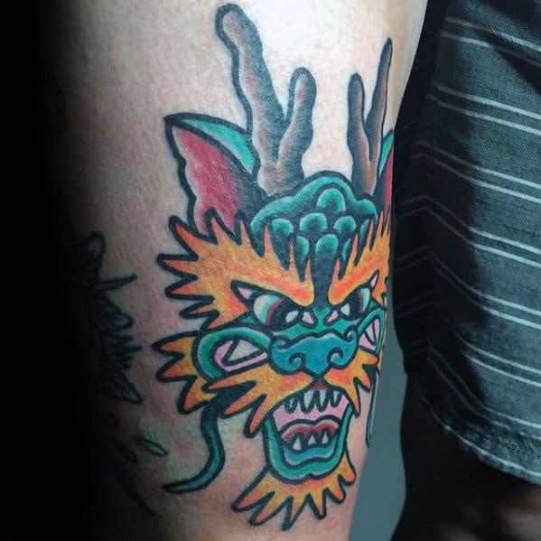 Thigh Traditional Dragon Male Tattoo Ideas