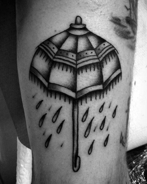 Thigh Umbrella Tattoo Design On Man