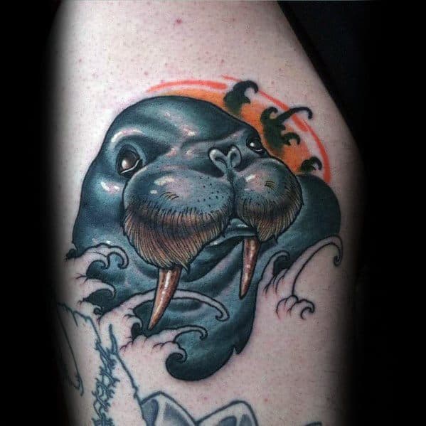 Thigh Walrus Head Guys Tattoos