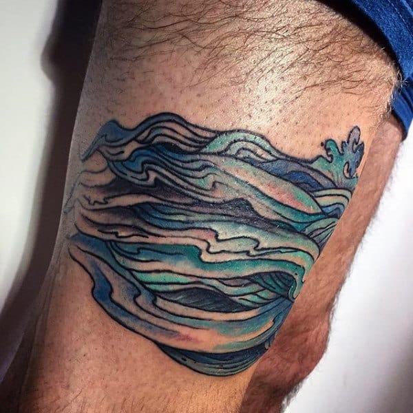 Thigh Wave Band Tattoo For Men