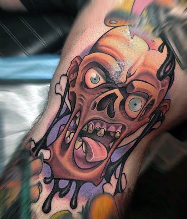 Thigh Zombie Head New School Rad Tattoo Ideas For Males