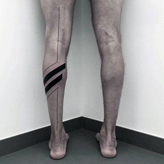 Thin And Bold Lines Guys All Black Back Of Leg Tattoo