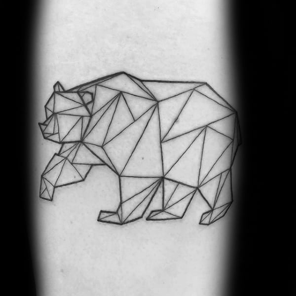 Thin Black Ink Lines Geometric Bear Mens Arm Tattoo