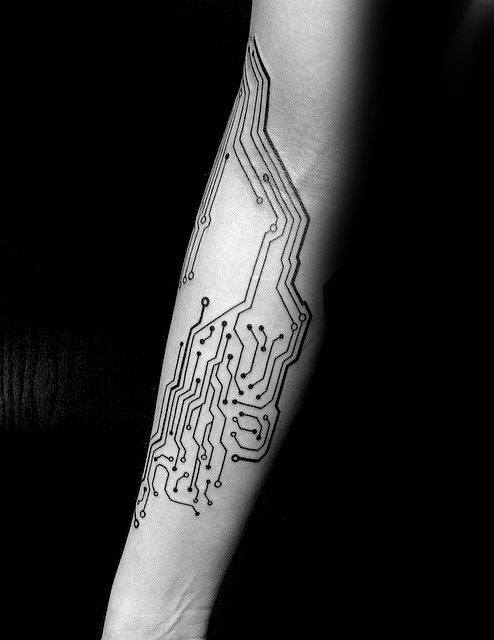 Thin Lines Circuit Board Male Tattoos