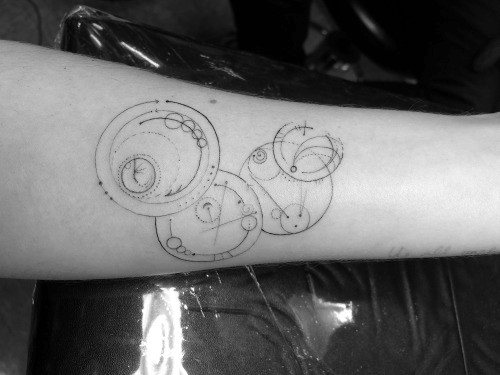 Thin Lines Gallifreyan Forearm Tattoos For Gentlemen