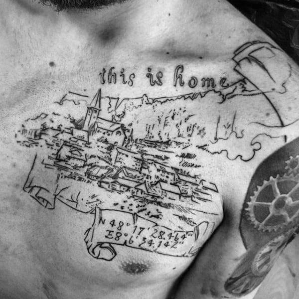 This Is Rome Scroll Mens Chest Tattoos With Geo Cordinates