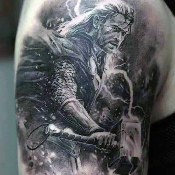 Thor Detailed Mens Upper Arm Tattoo