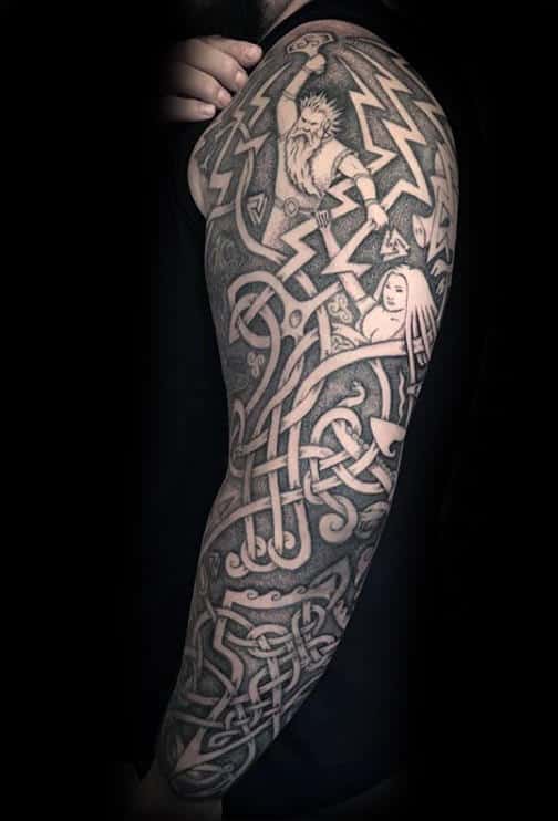 Thor Hammer Celtic Sleeve Male Tattoos