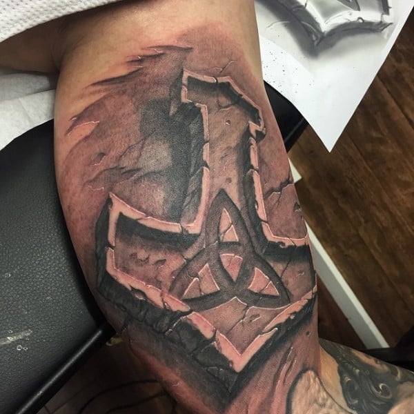 Thor Hammer Stone Mens Bicep Tattoos