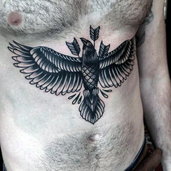 Three Arrows Cutting Through Raven Tattoos Mens Chest