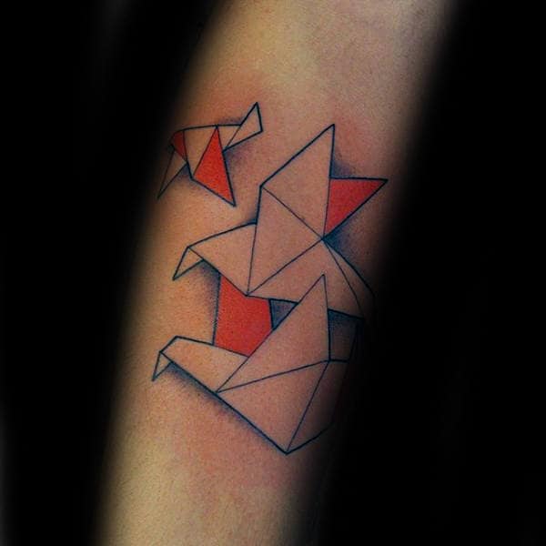 Three Birds Male Origami Black And Orange Tattoo Designs