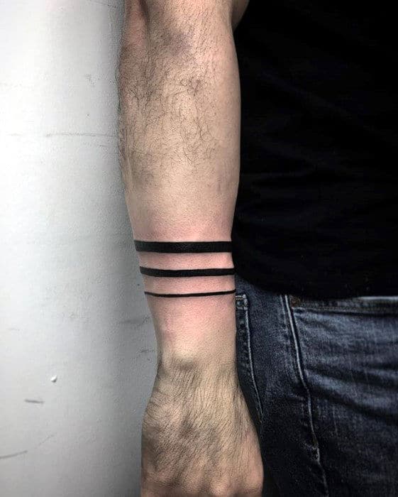 Three Black Bands Guys Forearm Tattoo Designs