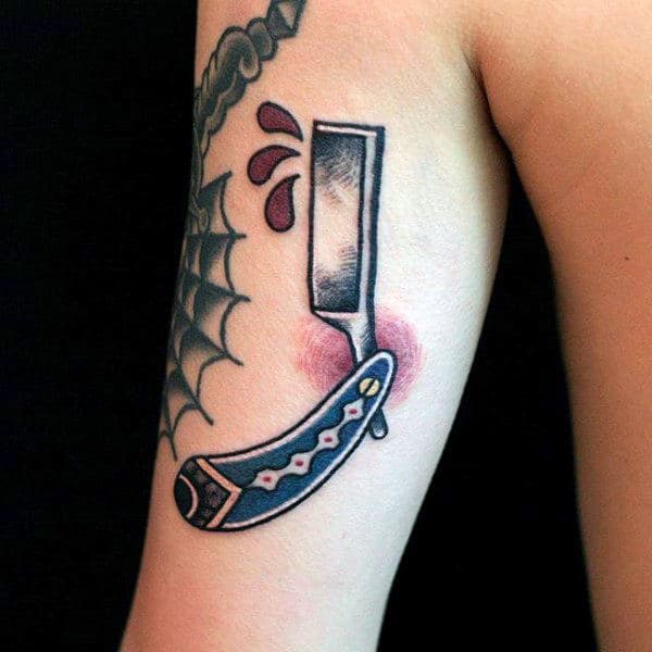Three Bloody Drops And Straight Razor Tattoo