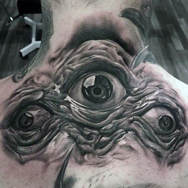 Three Eye 3d Upper Back Rad Guys Tattoos