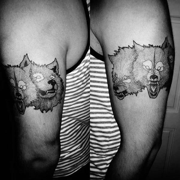 Three Headed Cerberus Dog Mens Upper Arm Tattoos