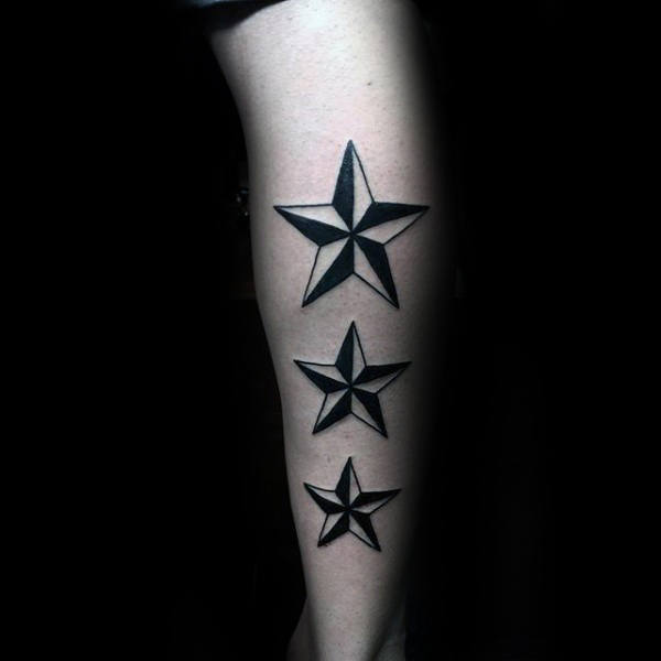 Three Nautical Stars Guys Traditional Back Of Leg Tattoos