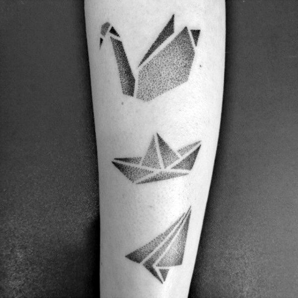 Three Origami Figures Mens Forearm Tattoo Designs