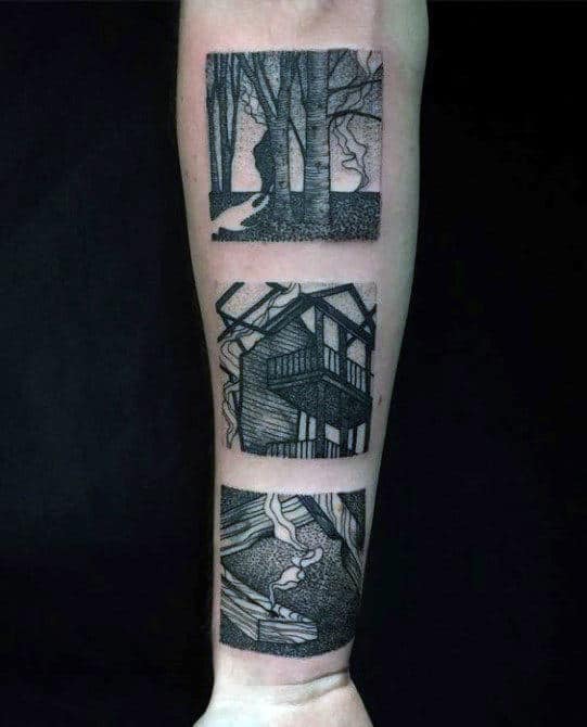 Three Photographs Male Creative Square Inner Forearm Tattoos