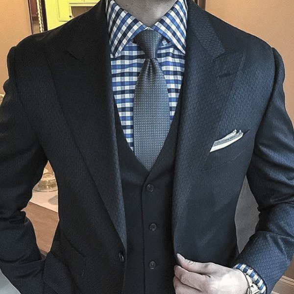 Three Piece Male Navy Blue Suit Style