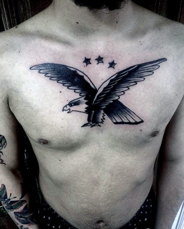 Three Star Eagle Guys Upper Chest Tattoo