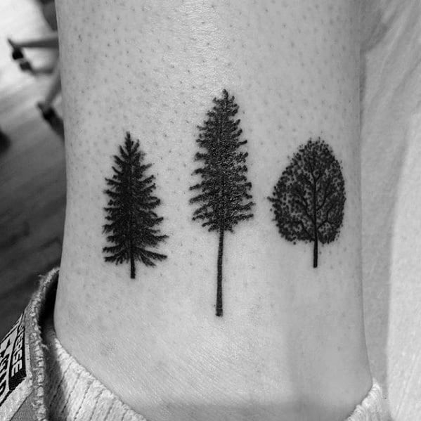 Three Trees Small Ankle Tattoos For Gentlemen