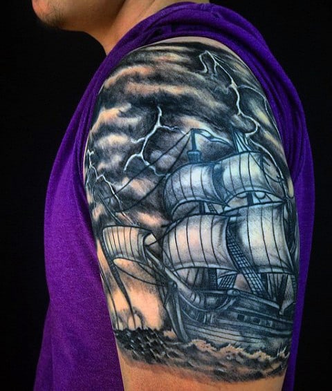 Thunder And Lightning Tattoos For Men With Sailing Ships