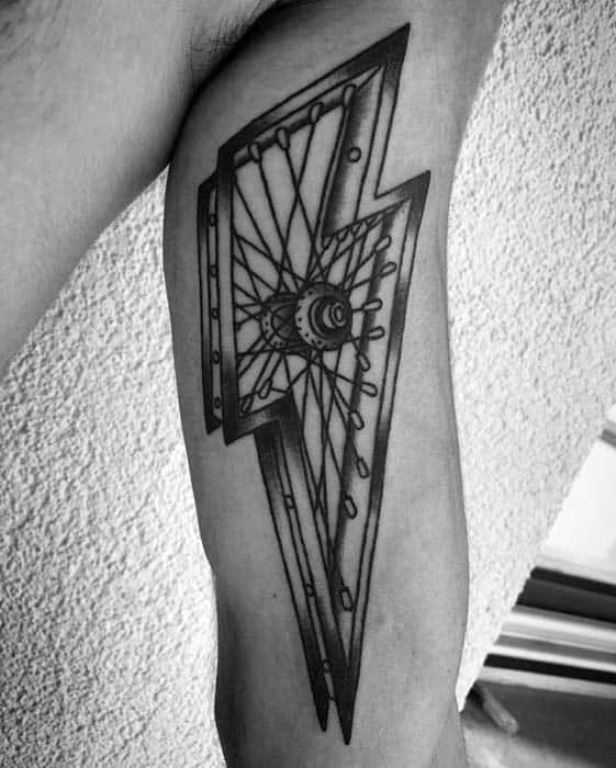 Thunder Bolt Bmx Wheel Spokes Mens Inner Arm Tattoo