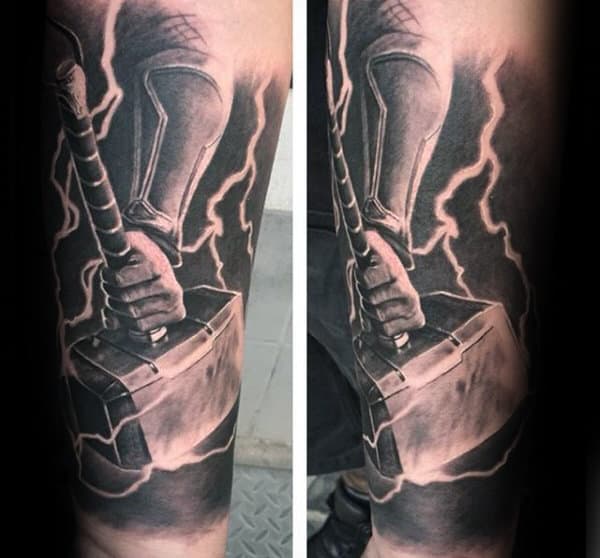 Thunder Mjolnir Mens Realistic Arm Sleeve Tattoos