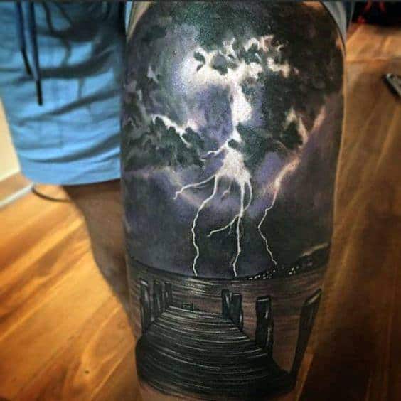 Thunderstorm 3d Thigh Tattoos Male