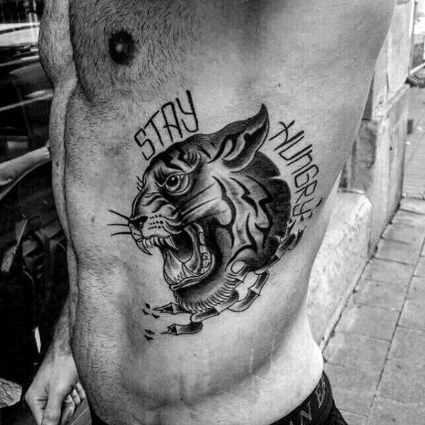 Tiger Chain Tattoo On Man On Rib Cage Side