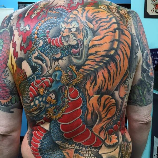 Tiger Fighting Dragon Guys Back Tatoto