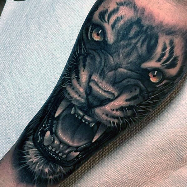Tiger Growling Awesome Mens Forearm Tattoo Ideas