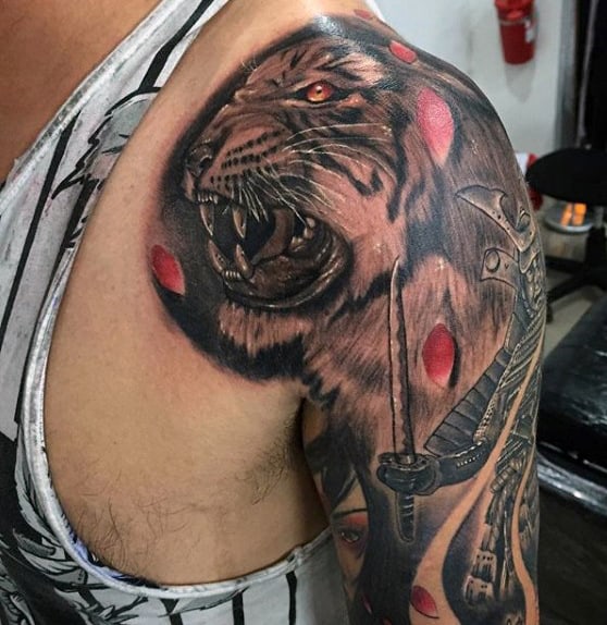 Tiger Shoulder Tattoo For Males