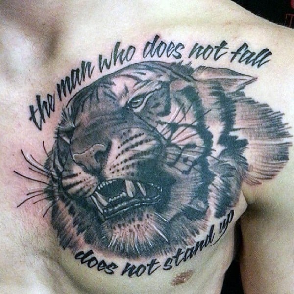 Tiger Strength Guys Chest Tattoos