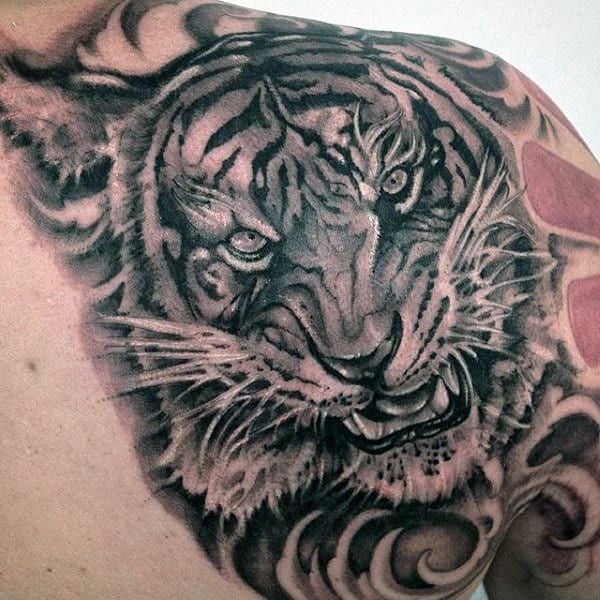Tiger Tribal Tattoo For Men On Shoulder Blade
