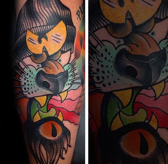 Tiger With Beanie Wu Tang Leg Tattoos For Guys