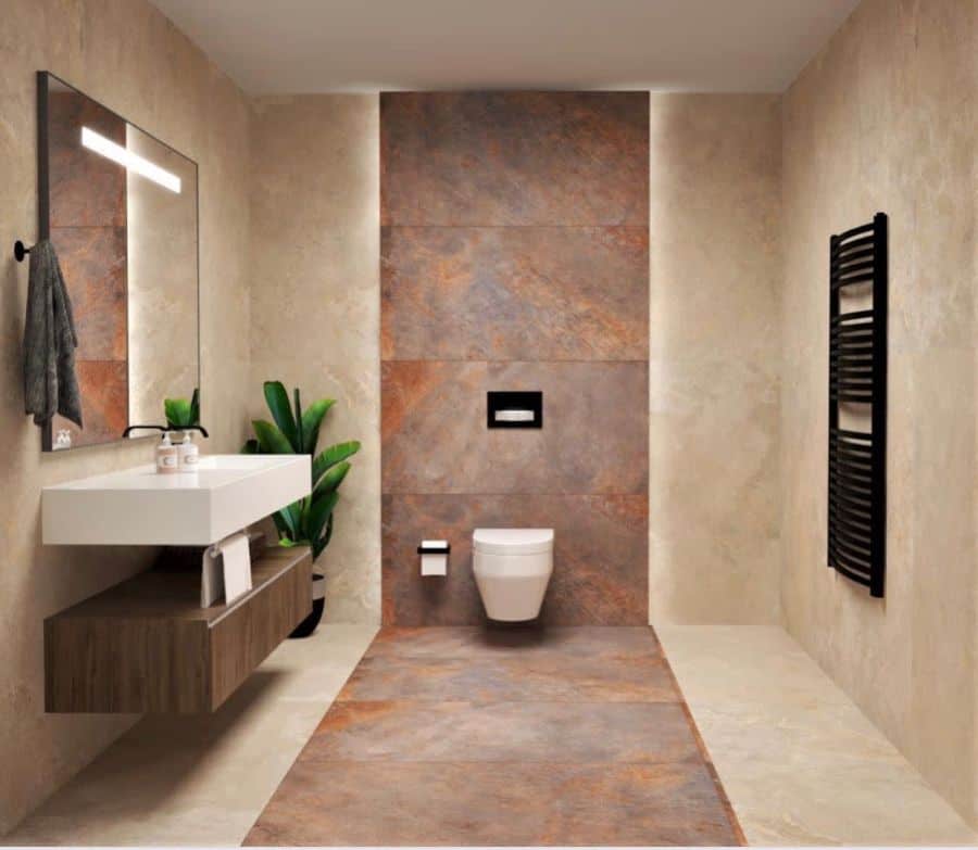 large bathroom tile wall and flooring