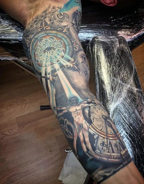 Sleeve Time Clock Tattoo Designs For Men
