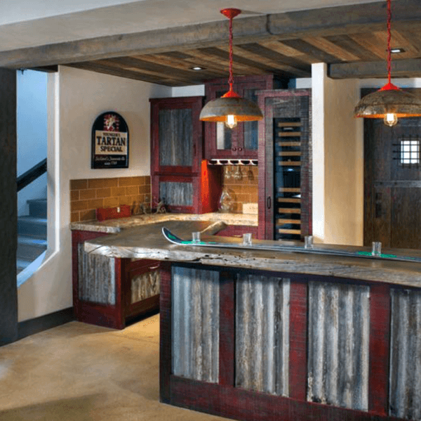 Tin Rustic Home Basement Bar Ideas