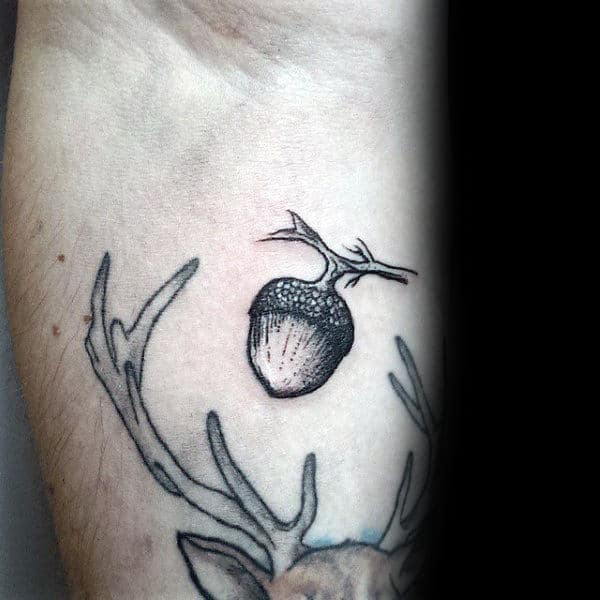 Tiny Acorn Shaded Mens Inner Forearm Tattoos
