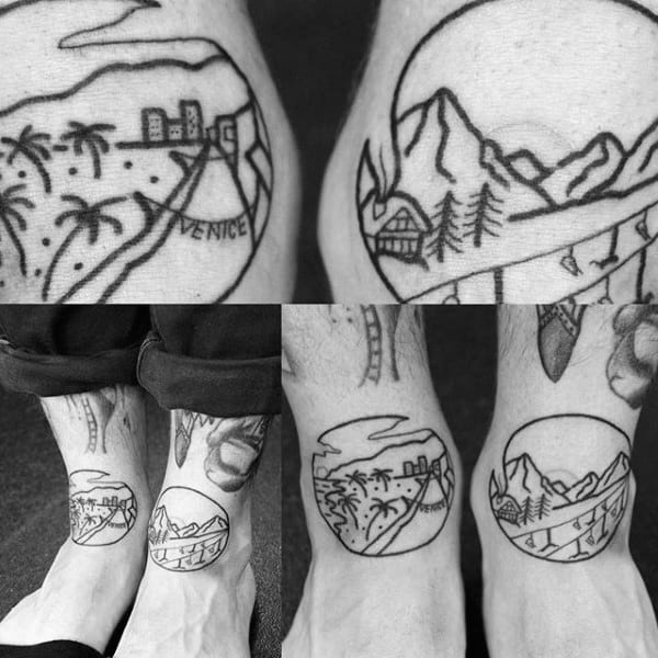 Tiny Circular Snowboard Tattoo Male Ankles