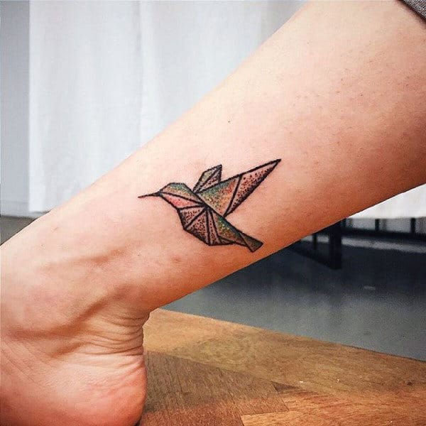 Tiny Guys Hummingbird Tattoo On Lower Leg
