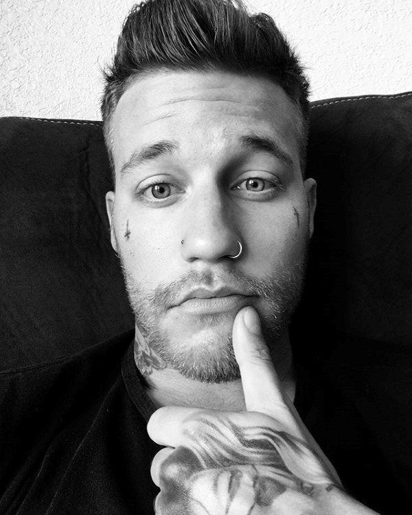 Tiny Guys Simple Cross Face Tattoo Design Ideas