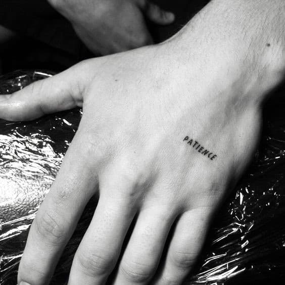 Tiny Hand Cool Male Patience Tattoo Designs