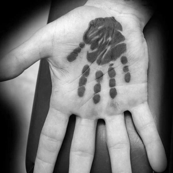 Tiny Handprint Tattoo Inside Mans Palm